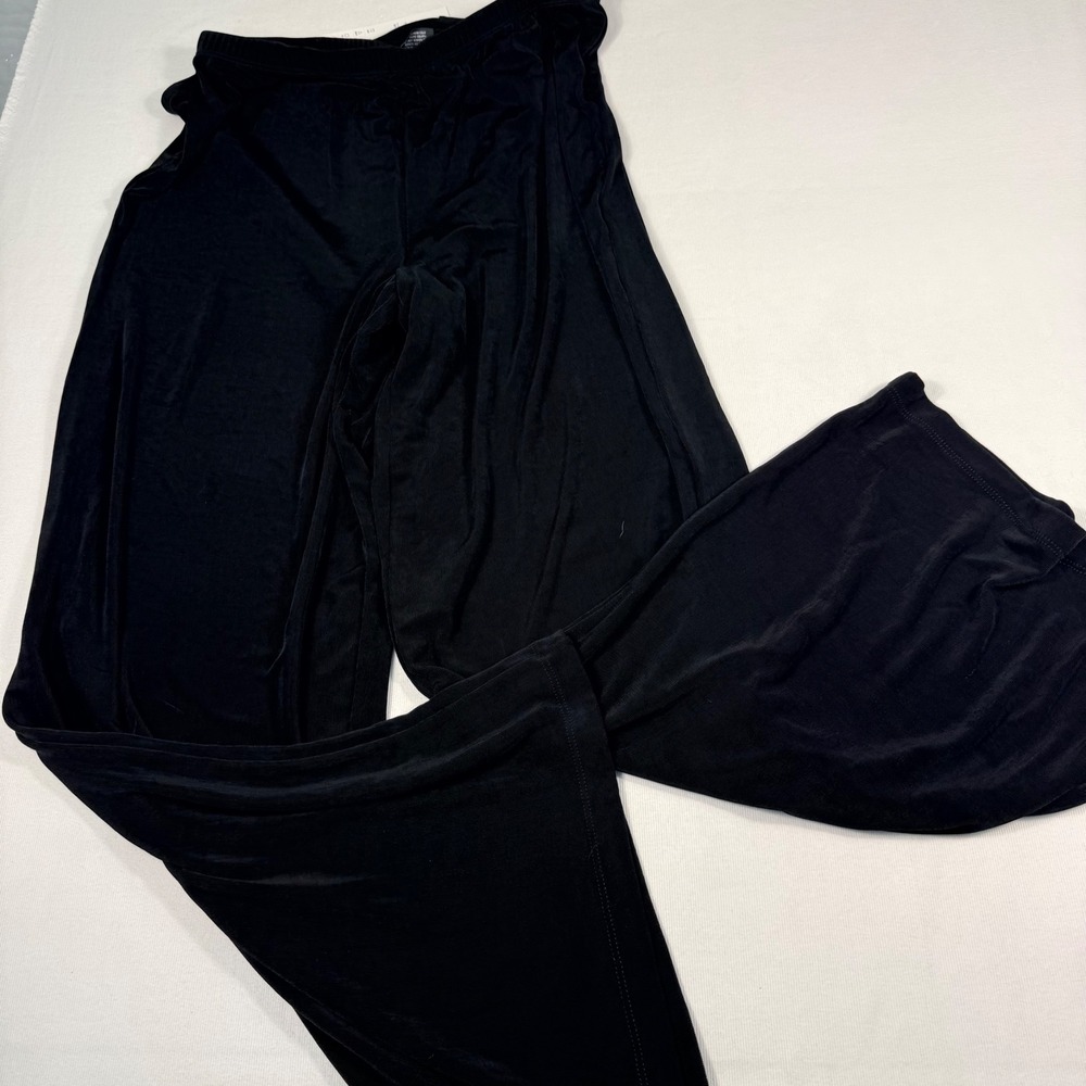 Citiknits Wide Leg Pants L Black Waist Tie Stretch NEW Slinky stretchy dressy